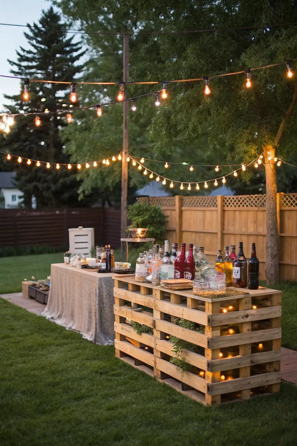A DIY pallet bar perfect for outdoor gatherings.