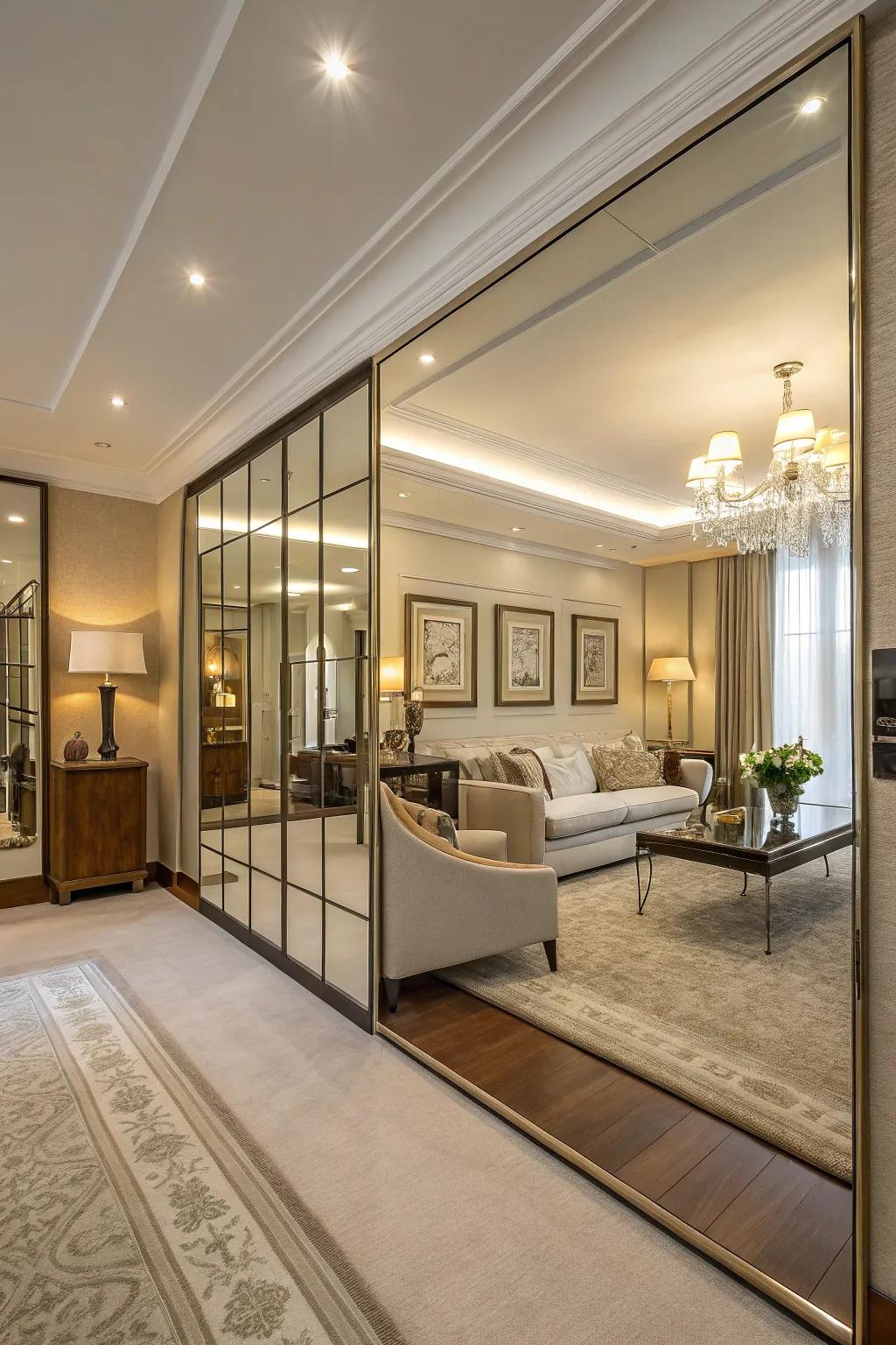 Amplify your space with a complete mirror wall.