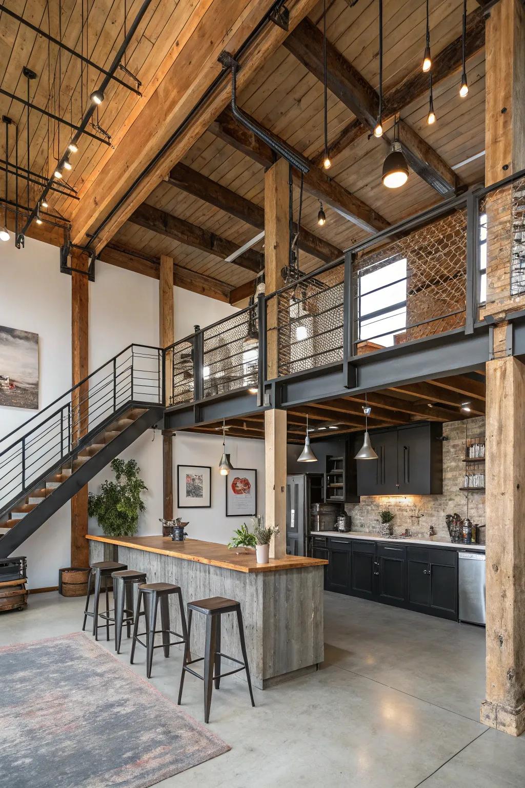 A loft that beautifully blends industrial sophistication with country charm.