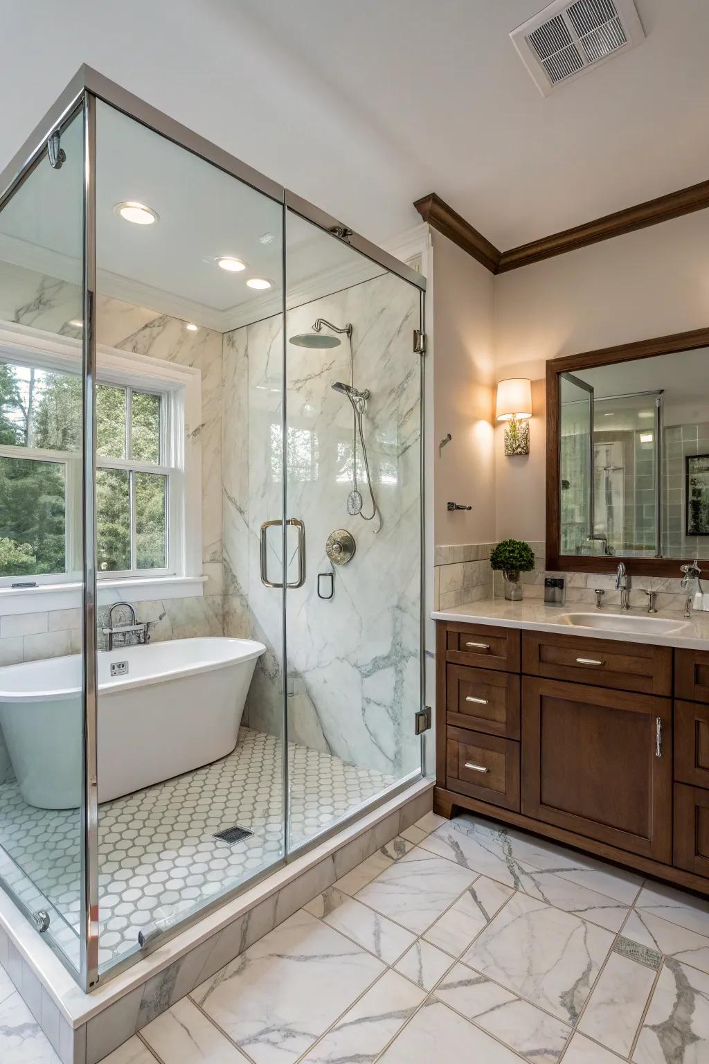 Glass-surround showers add elegance and openness.