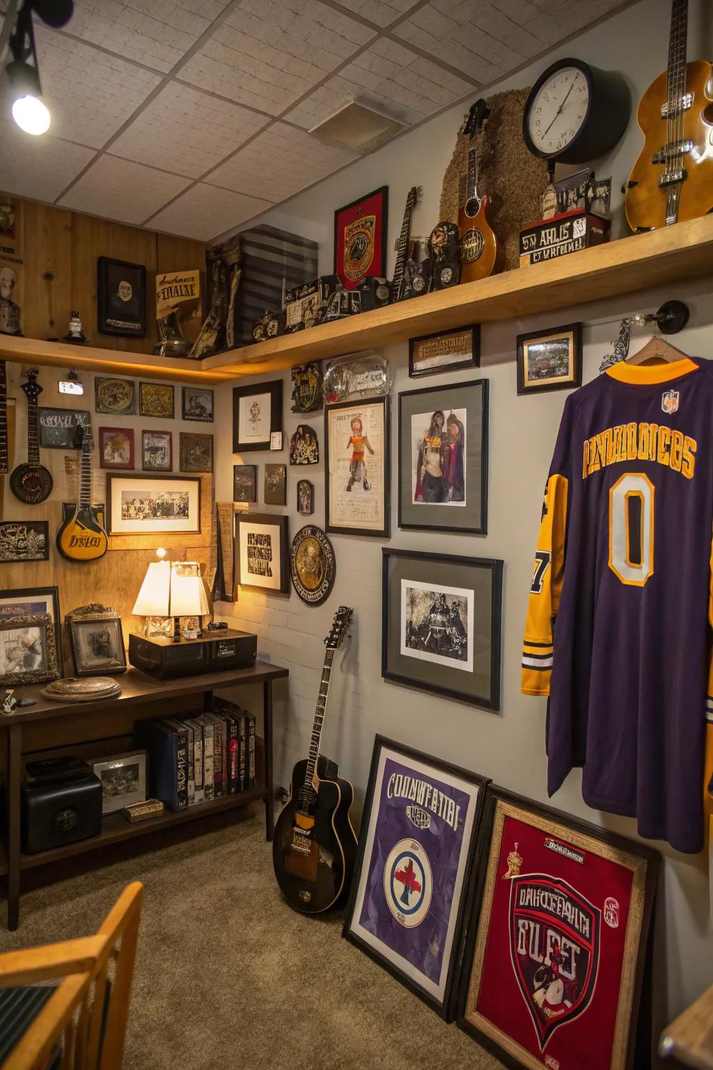 Unique wall art enhances character to this man cave.