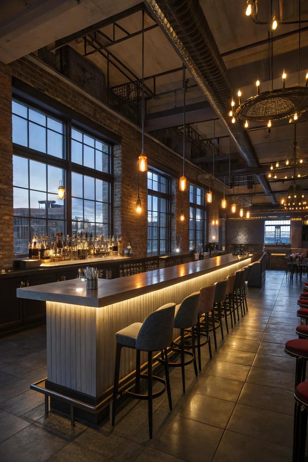 Host stylish gatherings in a chic bar and lounge area, perfect for any occasion.