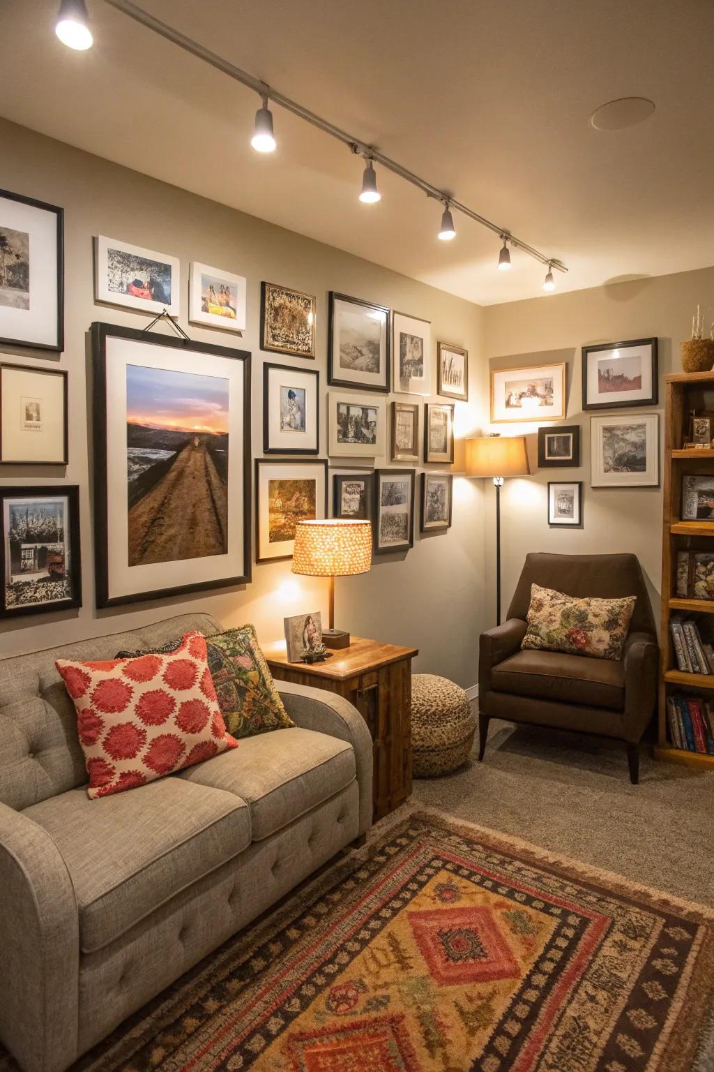 A feature wall appends personal panache to the den.
