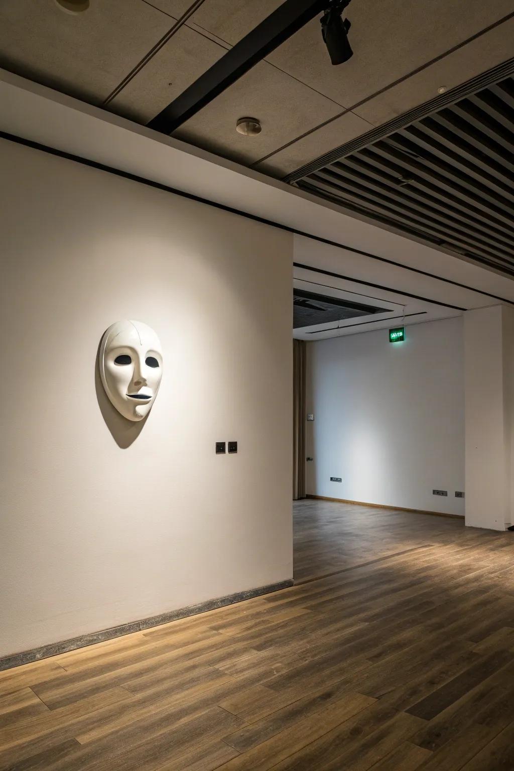 A minimalist approach allows this mask to be the star of the room.