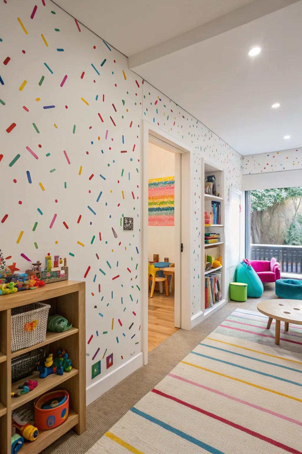 A fun, playful mood is added by confetti patterns