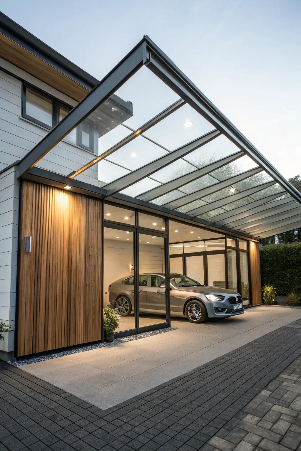 A mixed-material carport delivers a mix of textures for an exceptional visual appeal.