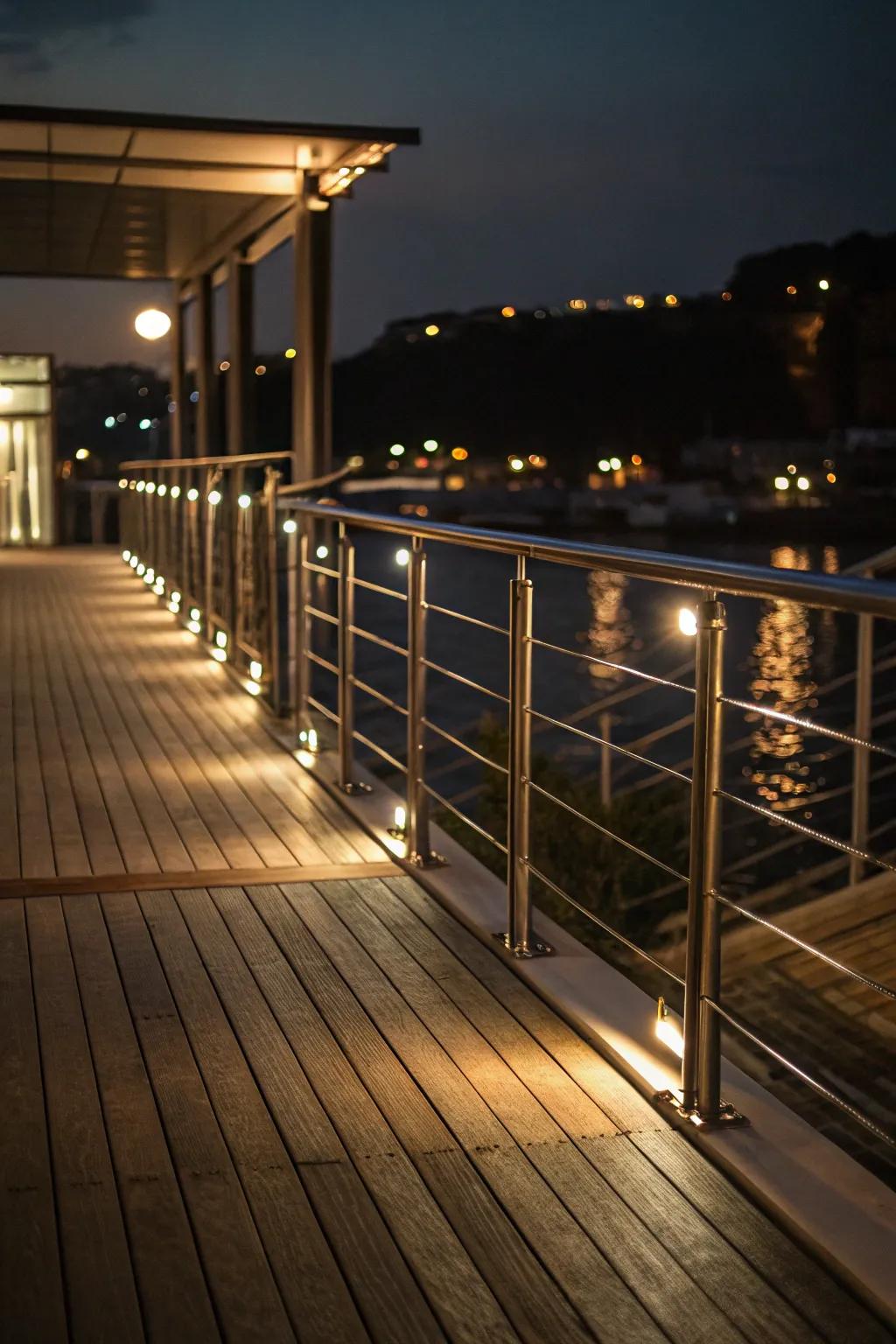 LED-lit railings add a warm glow to evening gatherings.