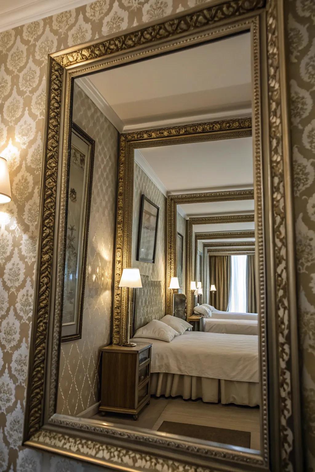Layering reflectors over wallpaper enriches dimension and visual intrigue.