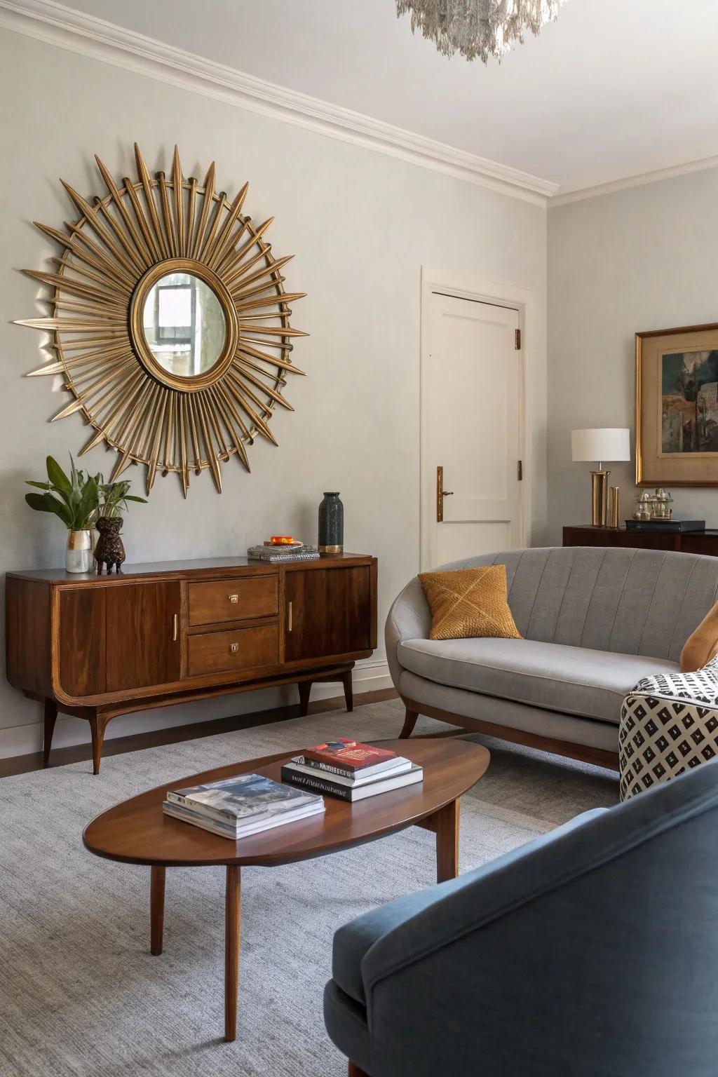 Starburst mirrors add a touch of glamour and distinctive style.