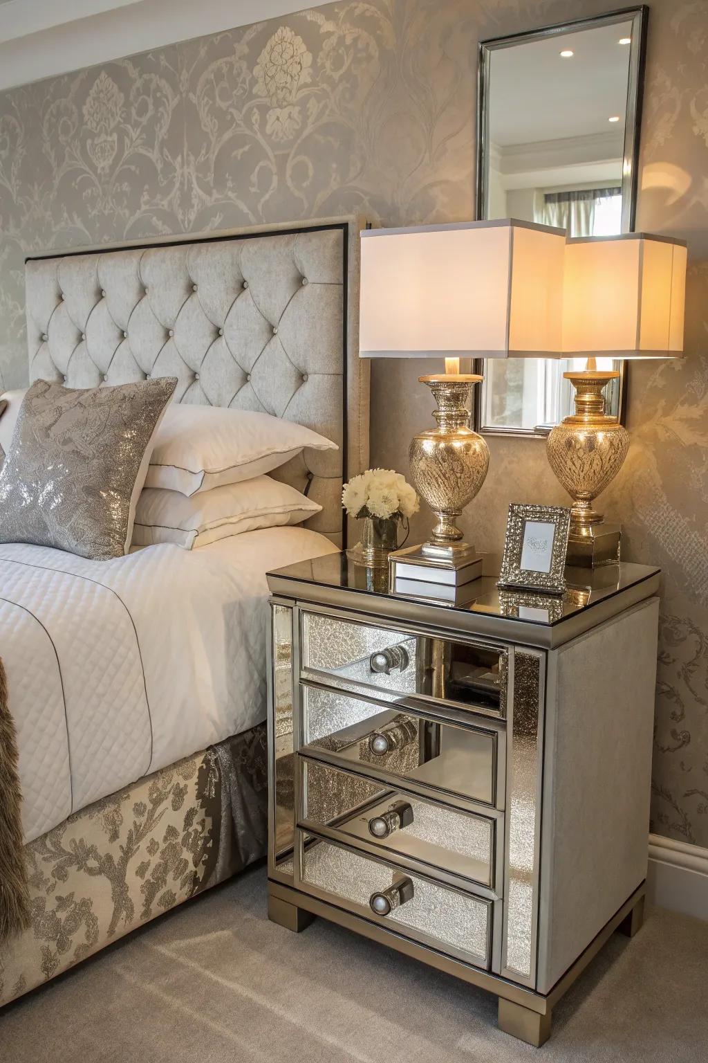 Mirrored furnishings possess the capability to elevate and brighten any area.