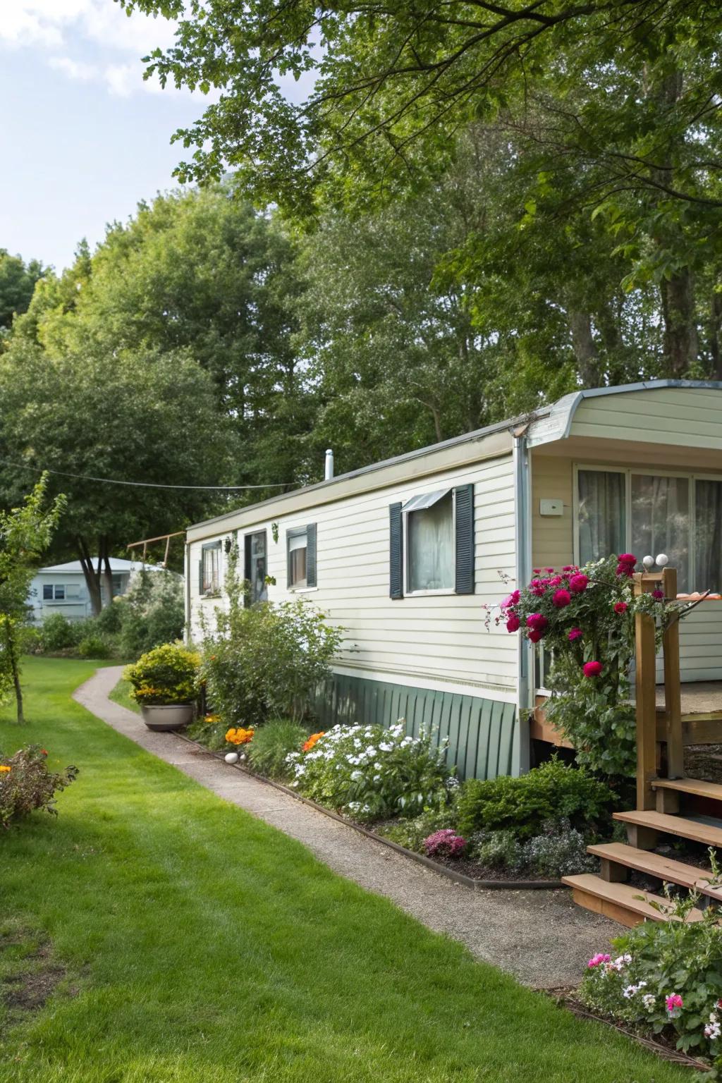 Base integrated with landscaping establishes a seamless outdoor elegance.