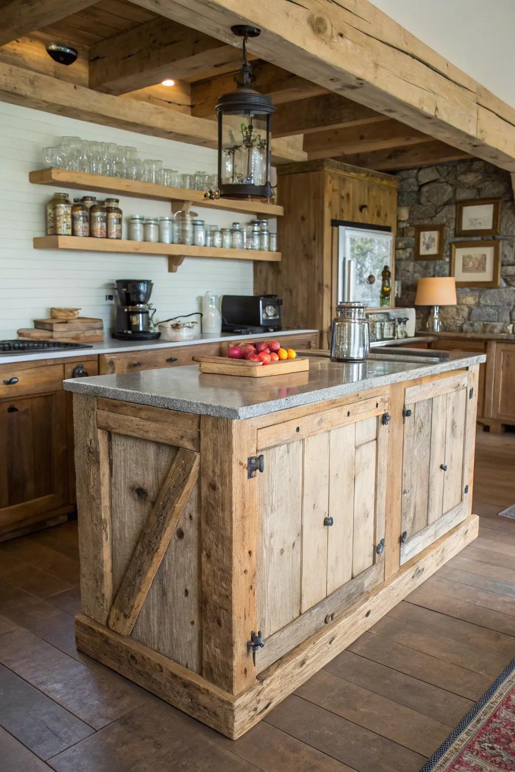 Sustainable style presented through a reclaimed timber island.