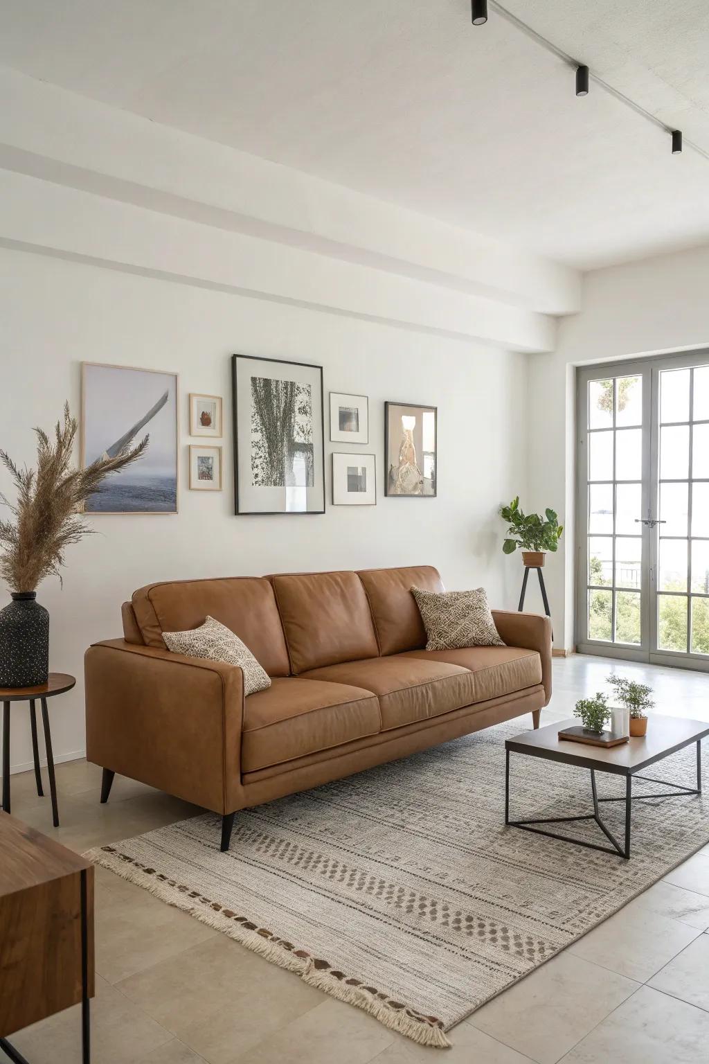 Minimalist decor complements the cacao sofa for a modern feel.