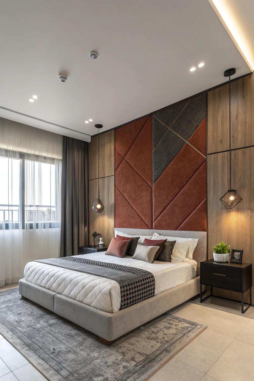 An eye-catching wall behind the bed can become a sensational highlight.