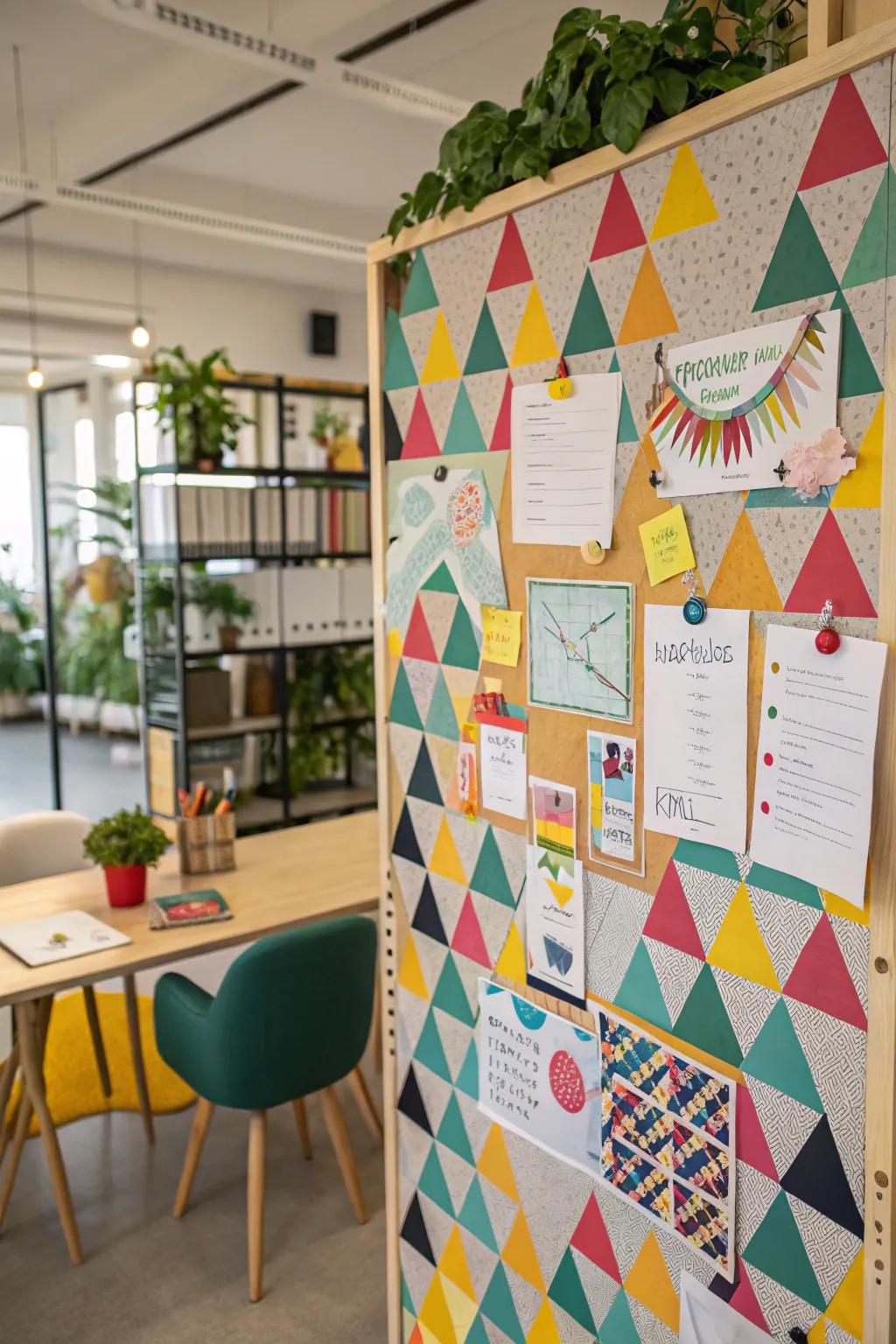 Geometric patterns introduce a lively and contemporary vibe to bulletin boards.