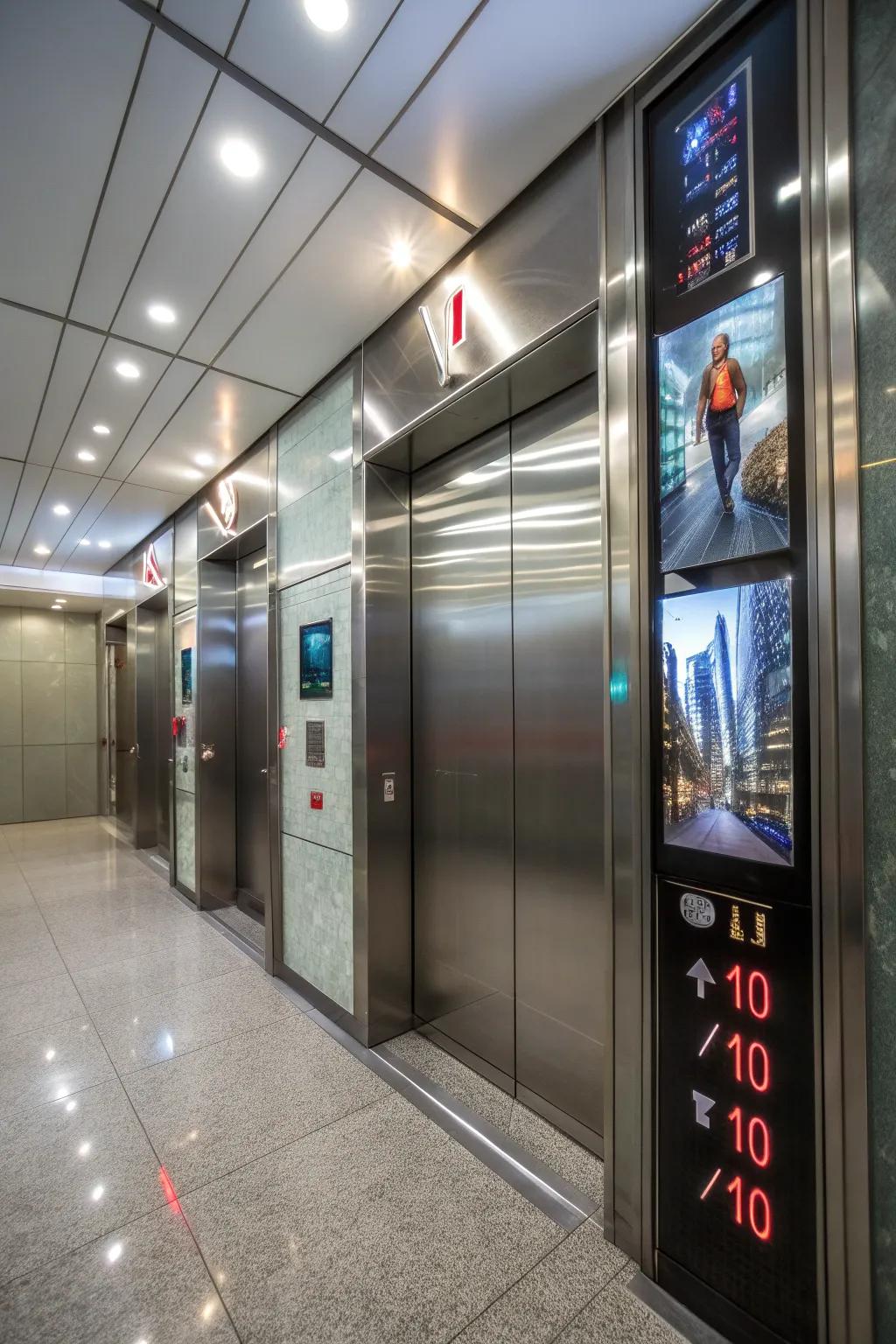 A lift interior presenting digital interfaces for a modern feel.