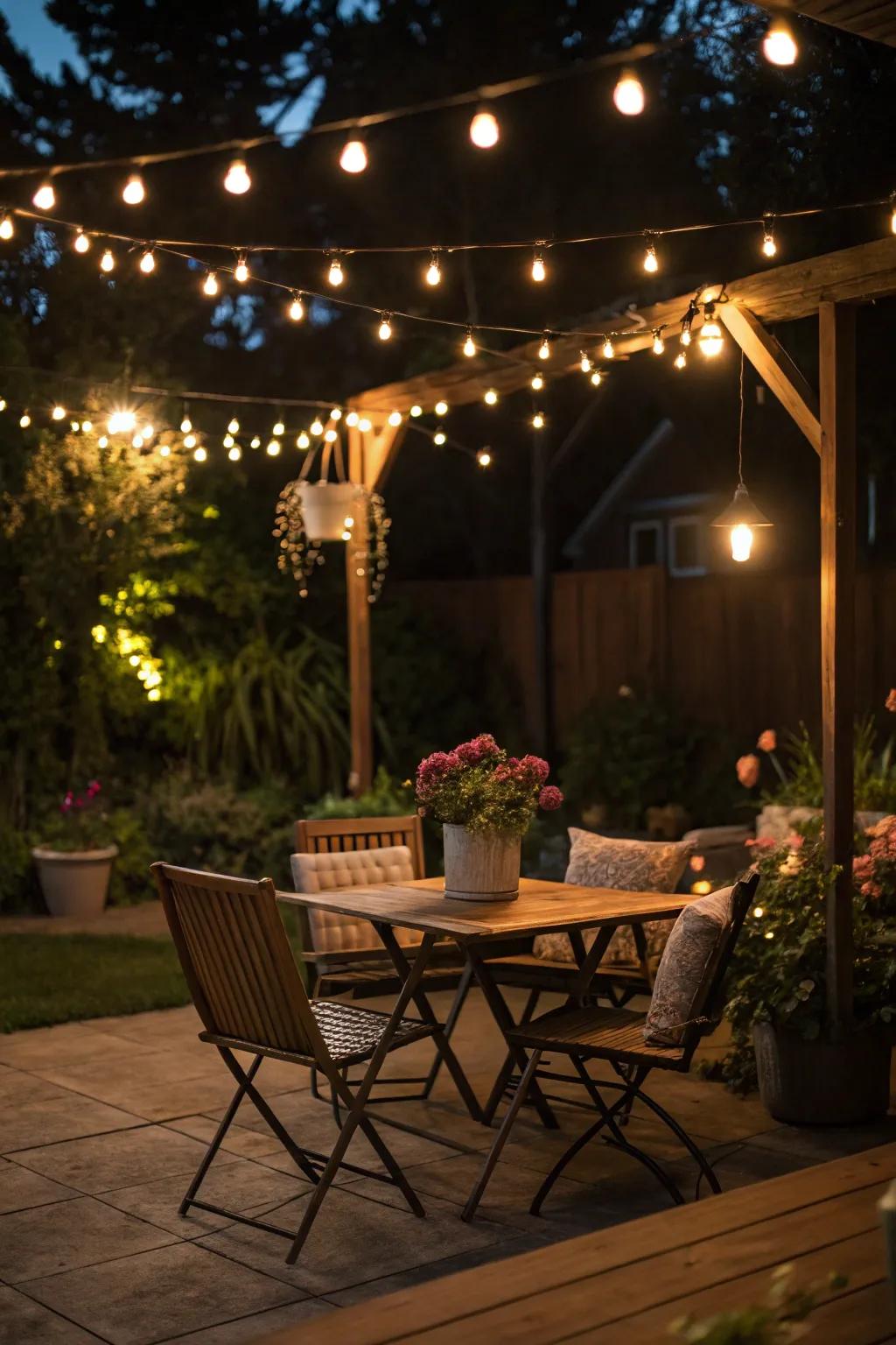 Strand illumination transforms patios into magical getaways.