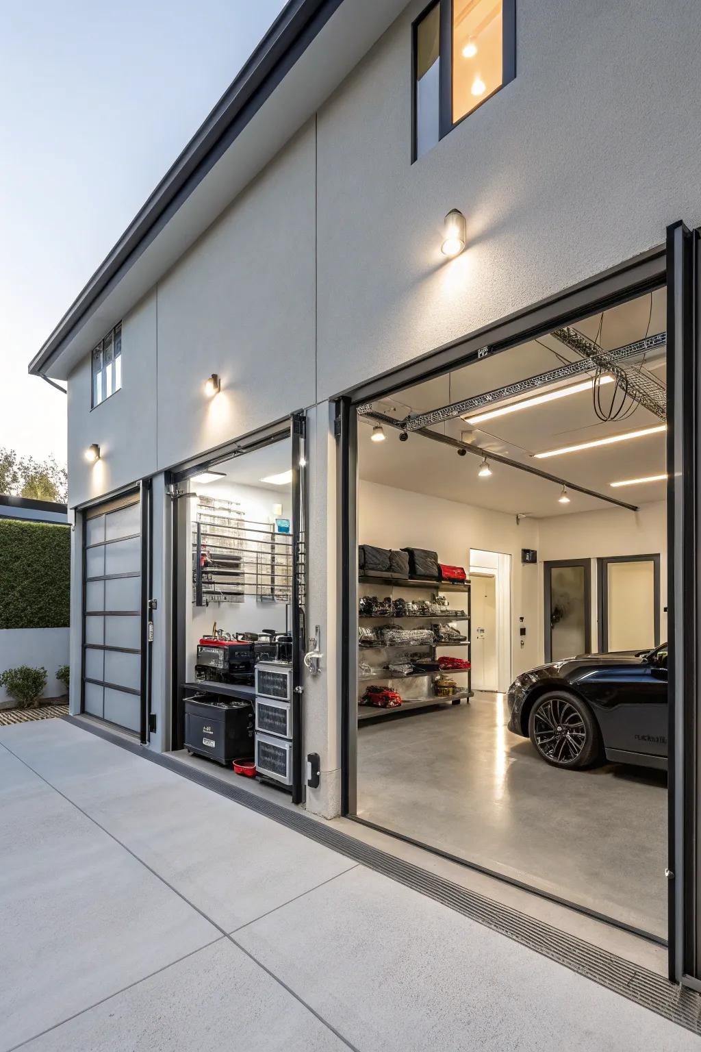 Transform your garage with integrated tech features.
