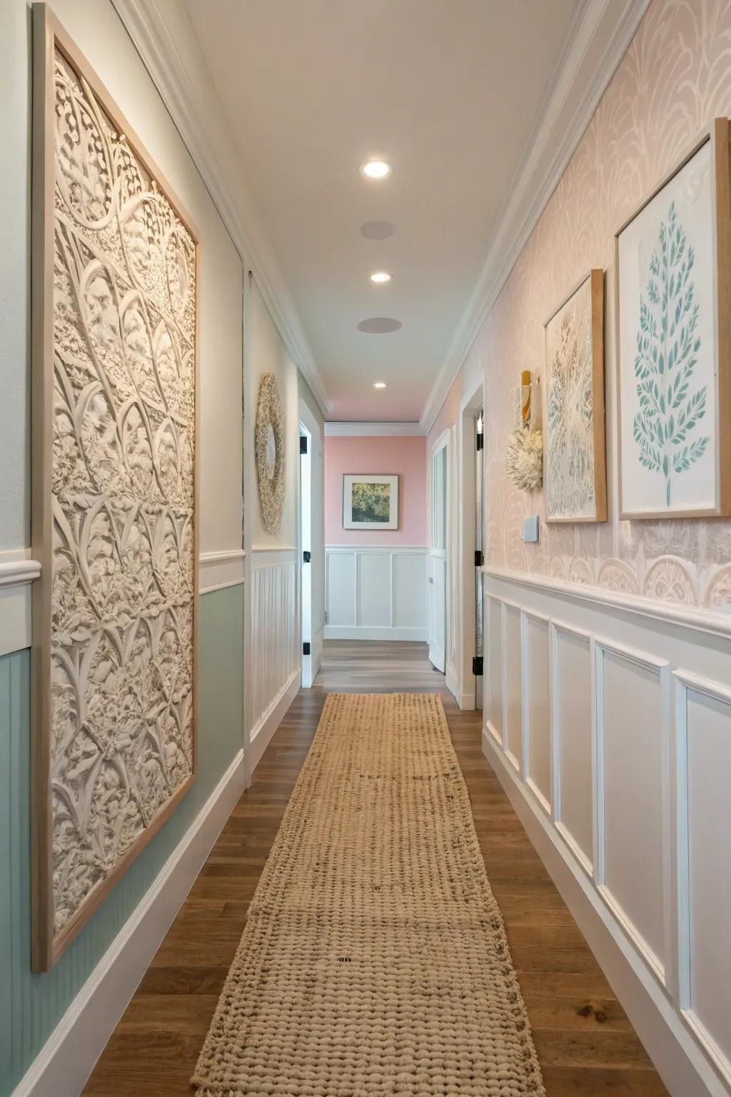 Detailed decor accents enhance the depth and appeal of the hallway.