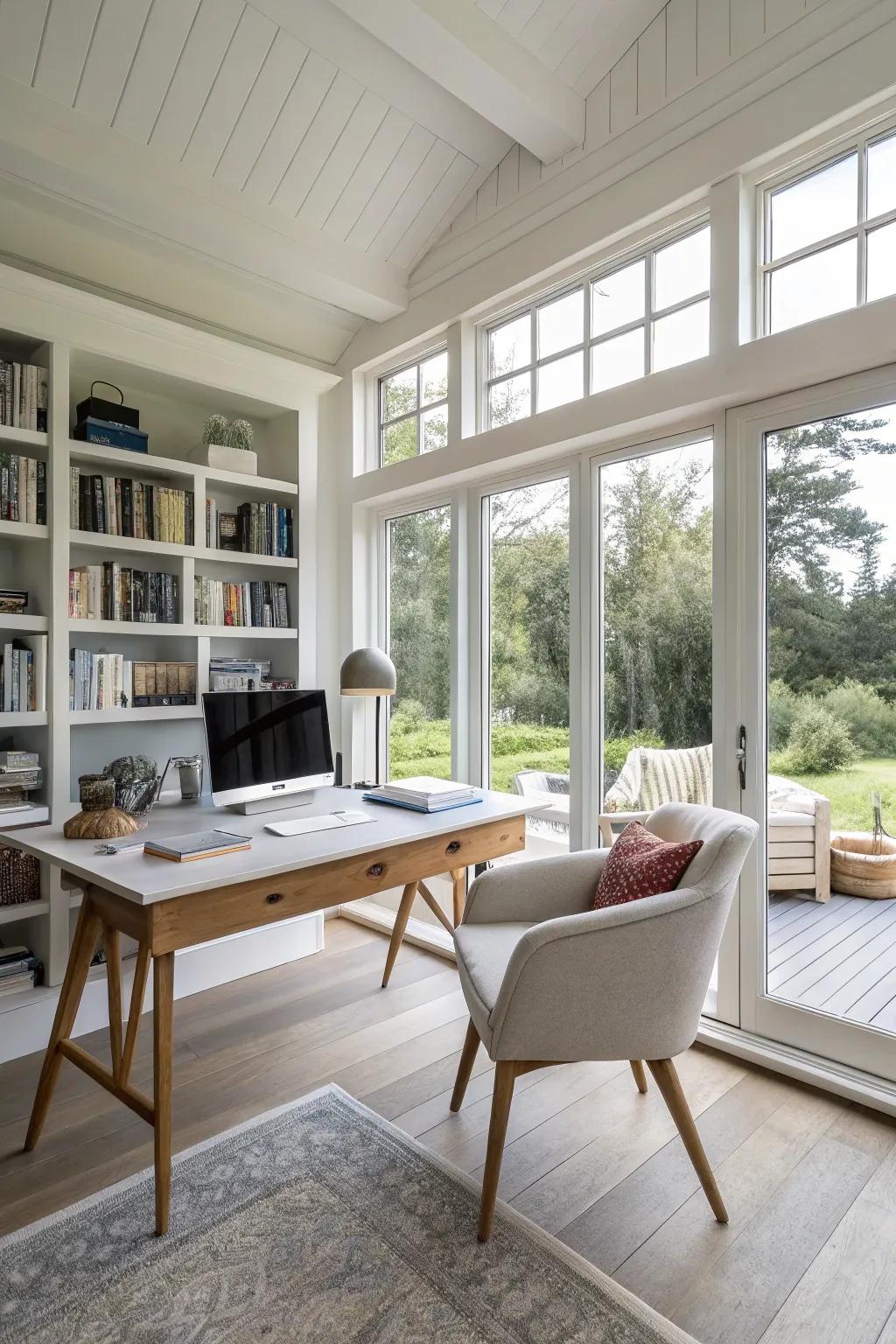 An open and clutter-free home office arrangement.