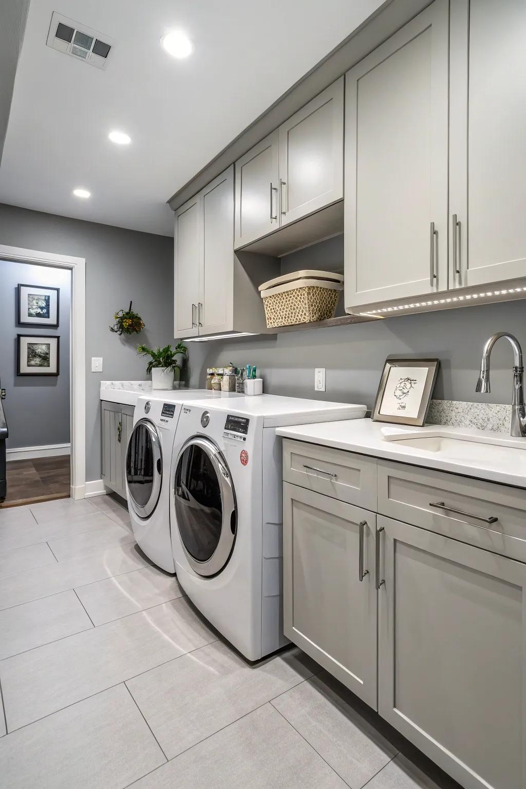 Modern fixtures add a touch of elegance to your laundry room.