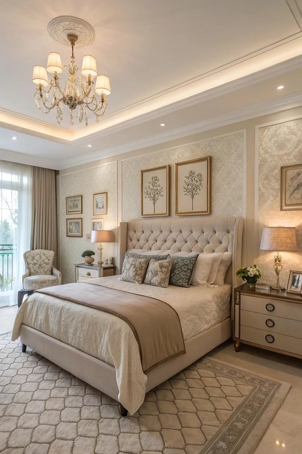 Simple wall art adds subtle elegance to this bedroom.