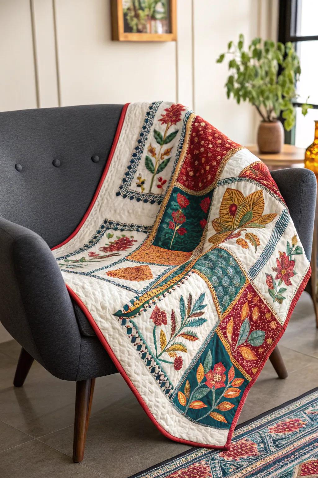 Cultural fusion in quilts celebrates diversity and heritage.