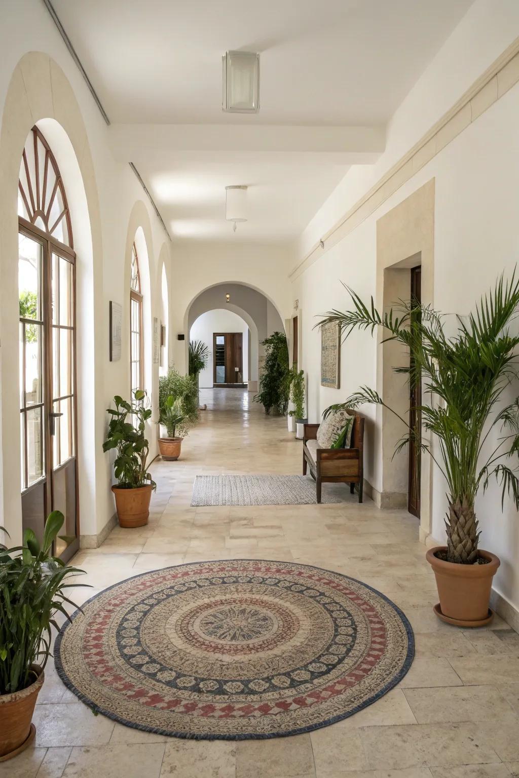 Playful aspects are added by non-traditional ground covering shapes.