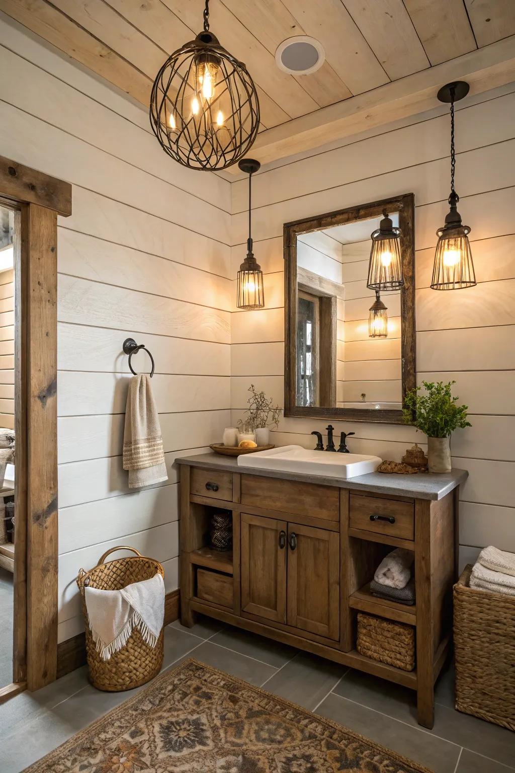 Hanging lights accentuating the rural charm with a comforting glow.