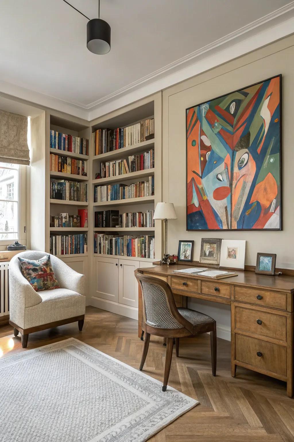 Personalized study area featuring art that sparks creativity.