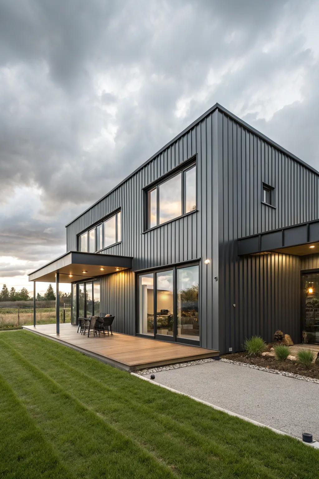 Modern industrial home with metal siding