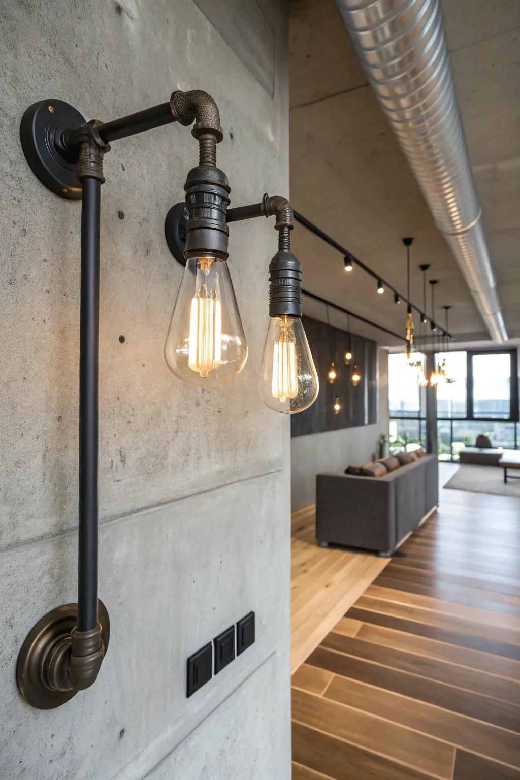 Industrial sconces add a rugged charm to modern interiors.