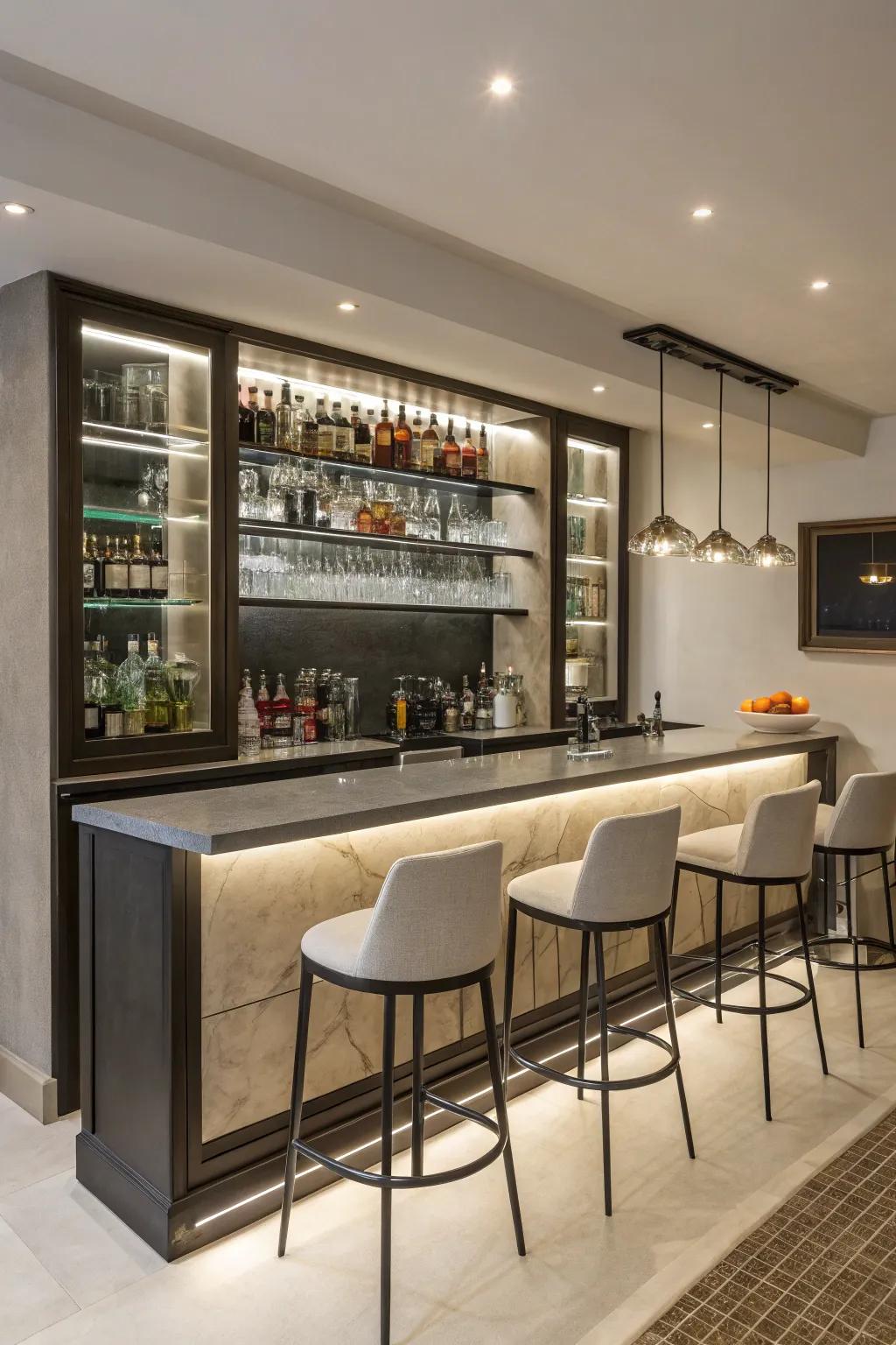 Minimalist decor highlights the essentials of your wet bar.