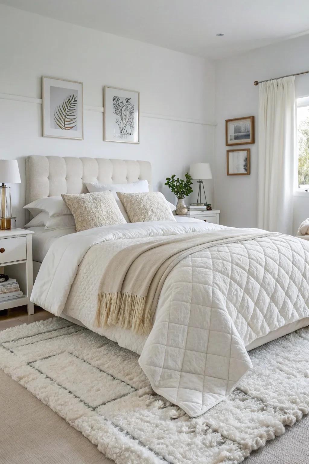 Lavish bedding creates a cozy and welcoming centerpiece.