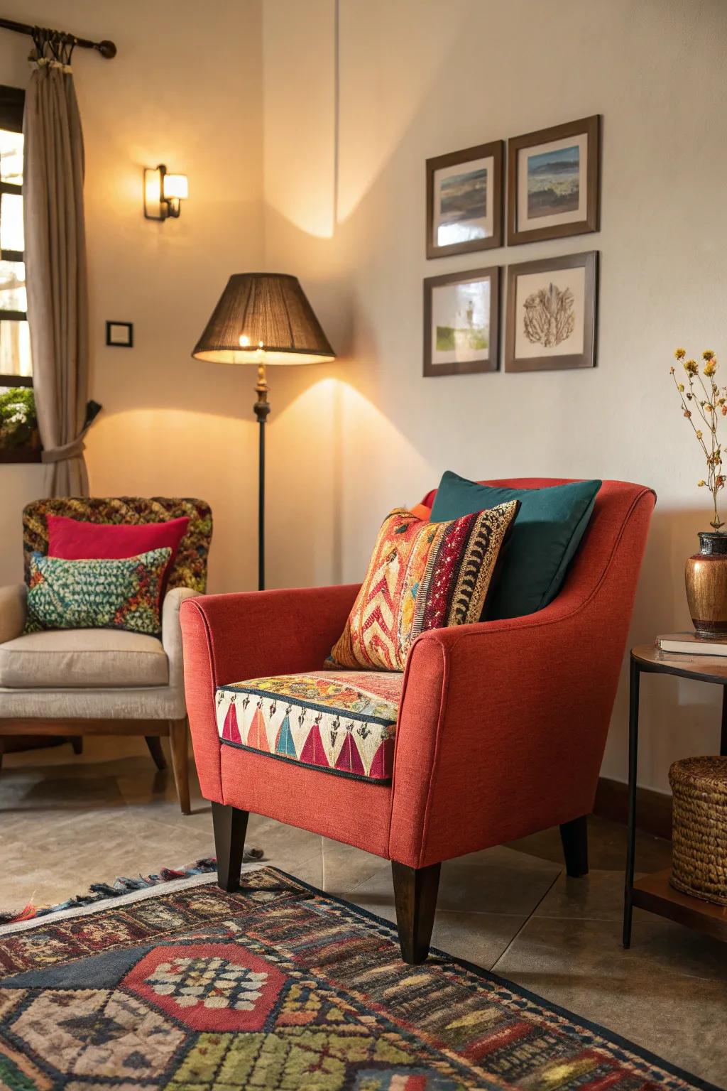 Audacious emphases convey vigor and animation to the space.