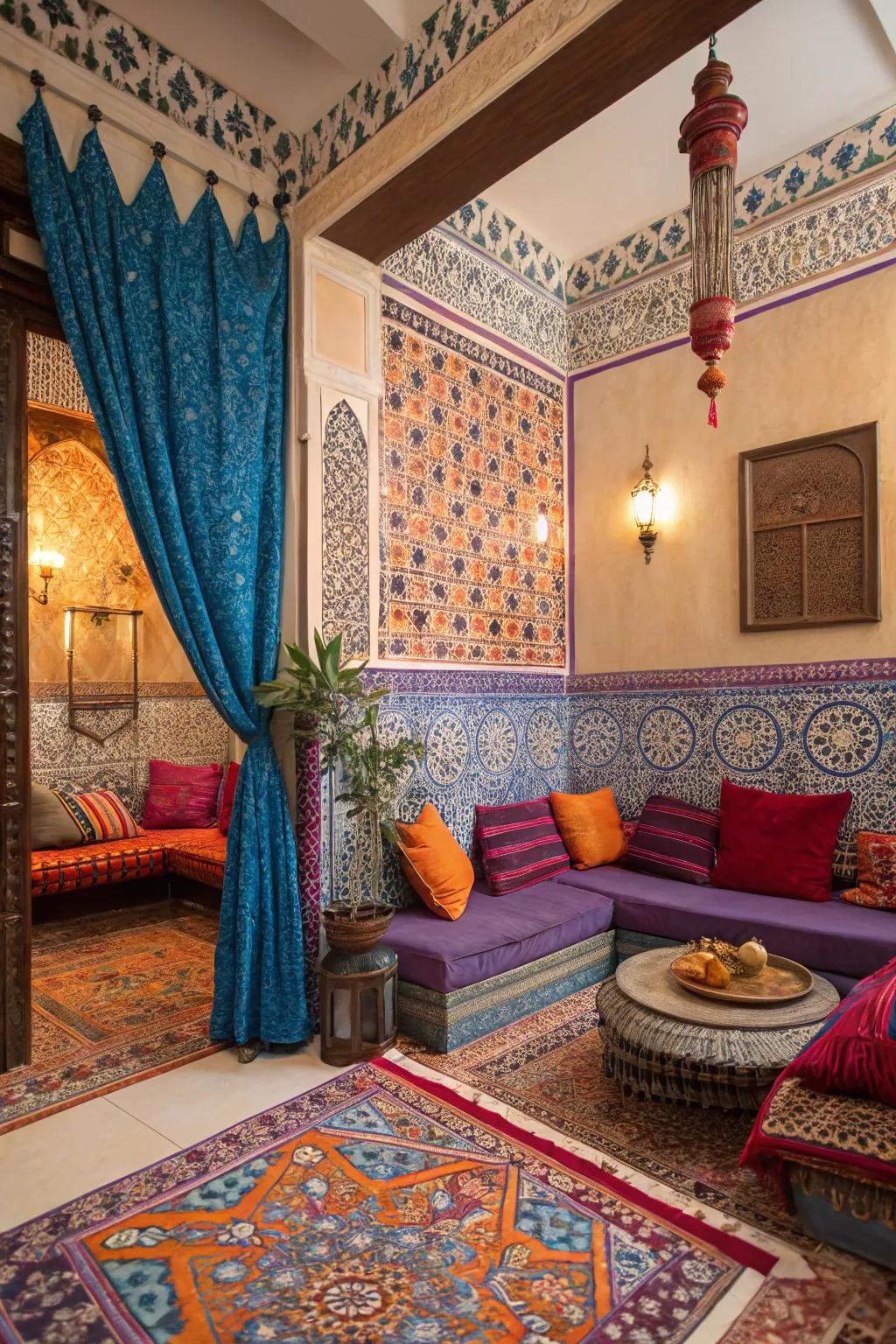 Striking hues bring Marrakech magnificence and vibrancy to your bedroom.