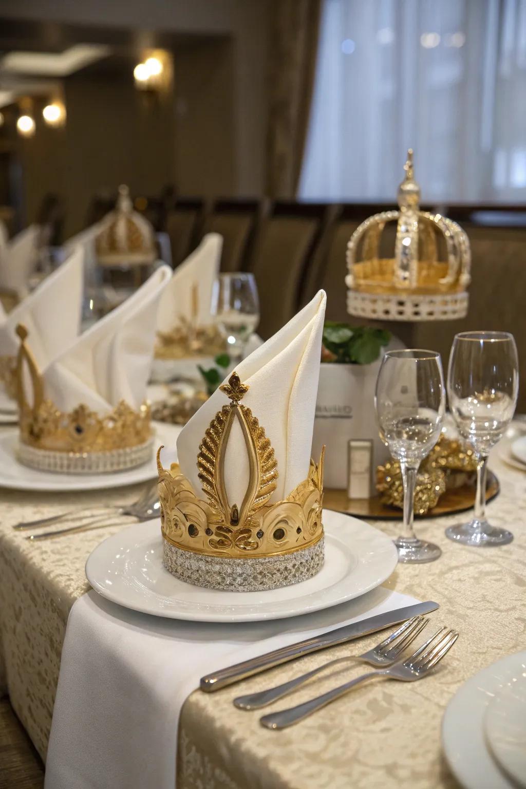 The Crown Fold brings a majestic charm to your table presentation.