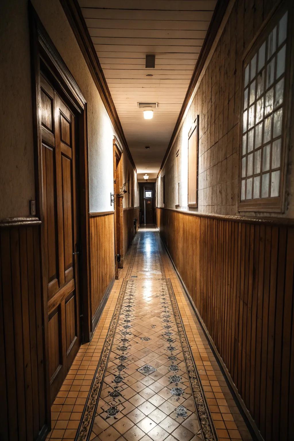 Diverse materials can enrich slim hallway floors with dimension and intrigue.