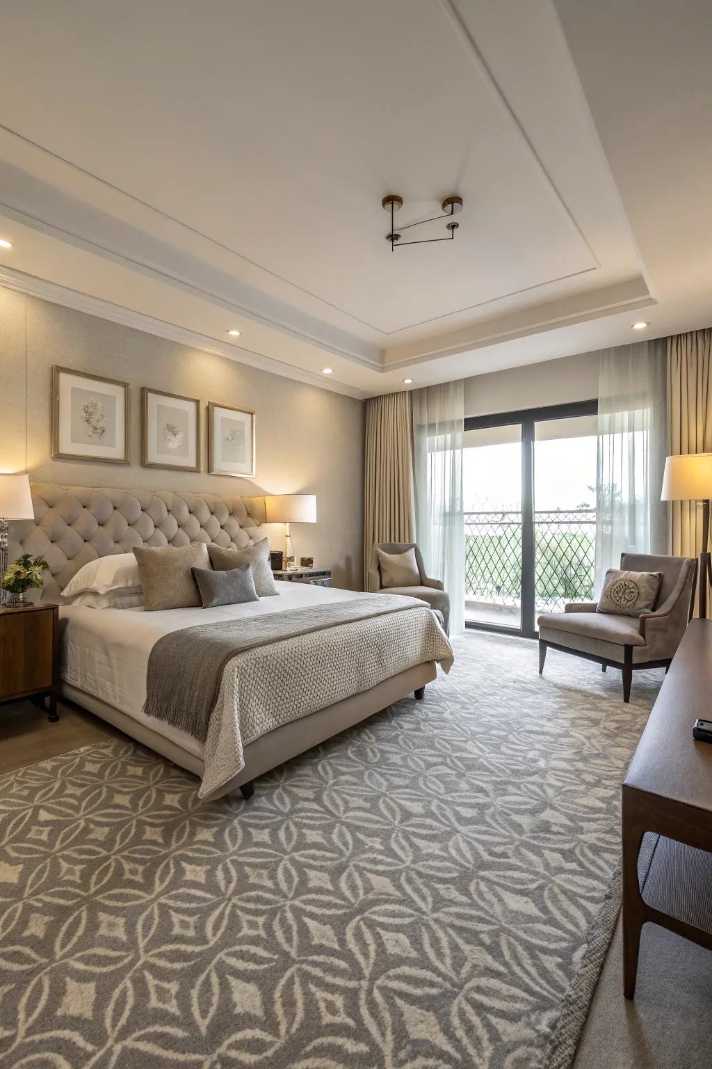Subtle patterns in carpets add a touch of elegance and interest.