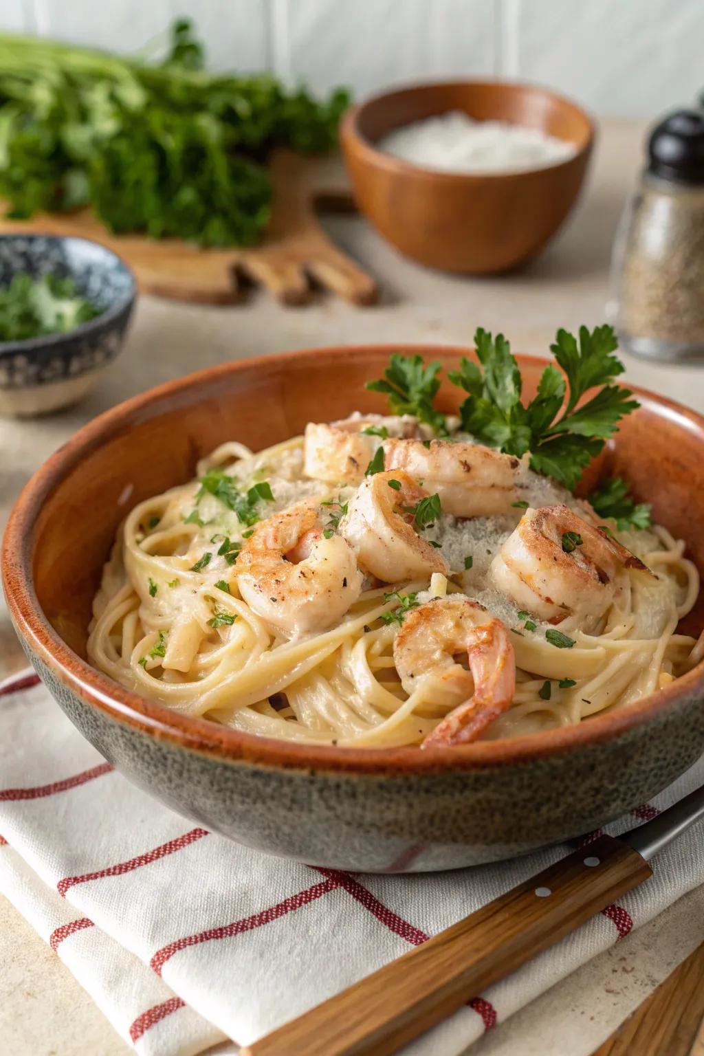 An indulgent Blue Cheese seafood pasta, perfect for a luxurious New Year’s Day dinner.
