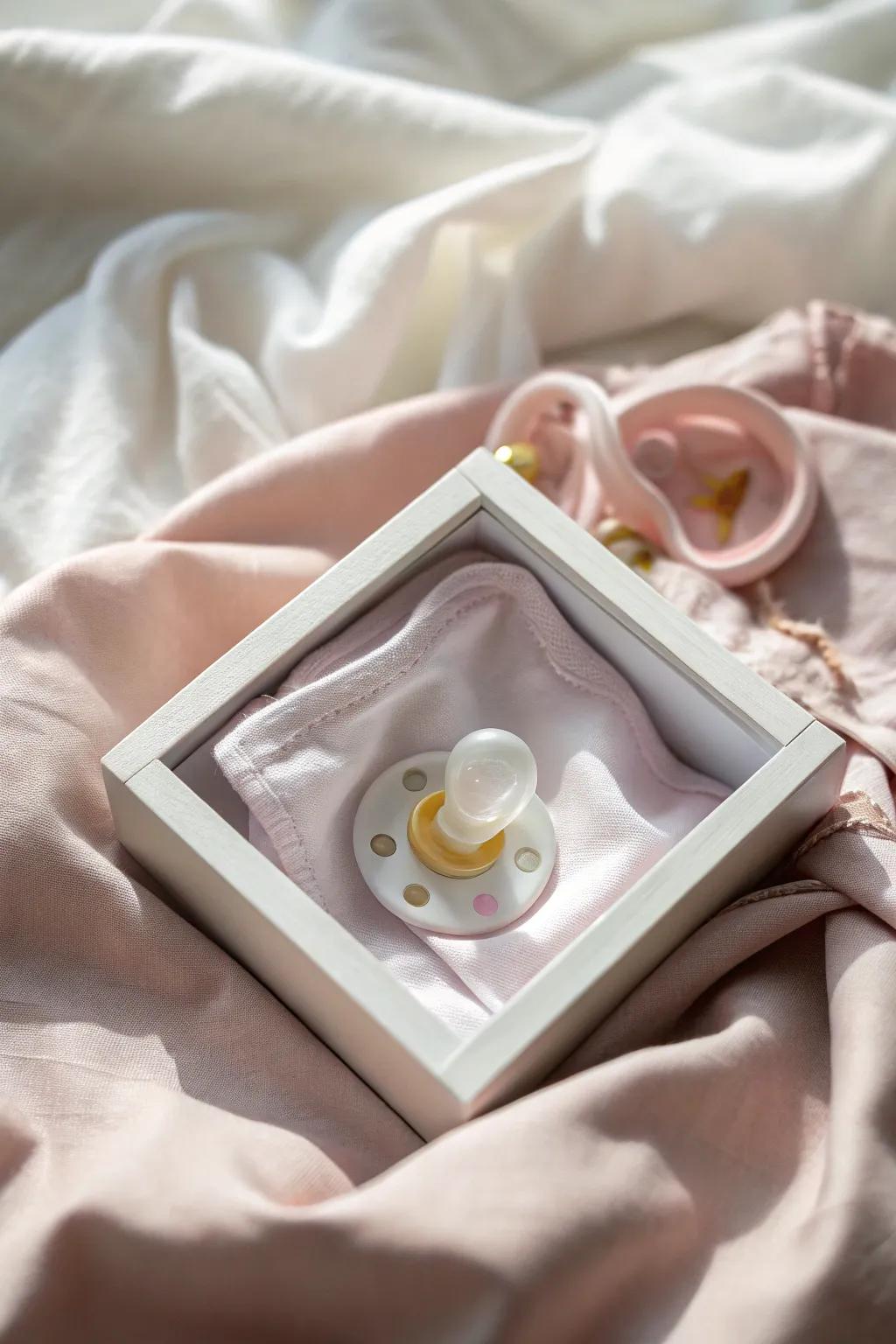 A comforting pacifier nestled among cherished memories.