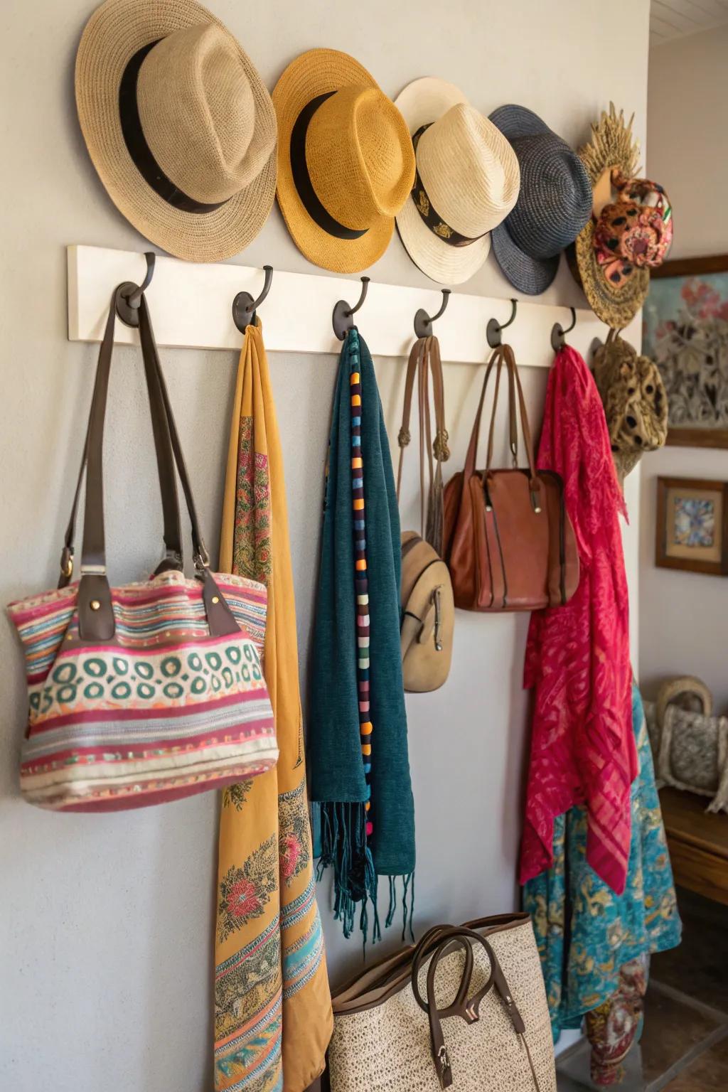 Hooks transform accessories into an aesthetic feature.