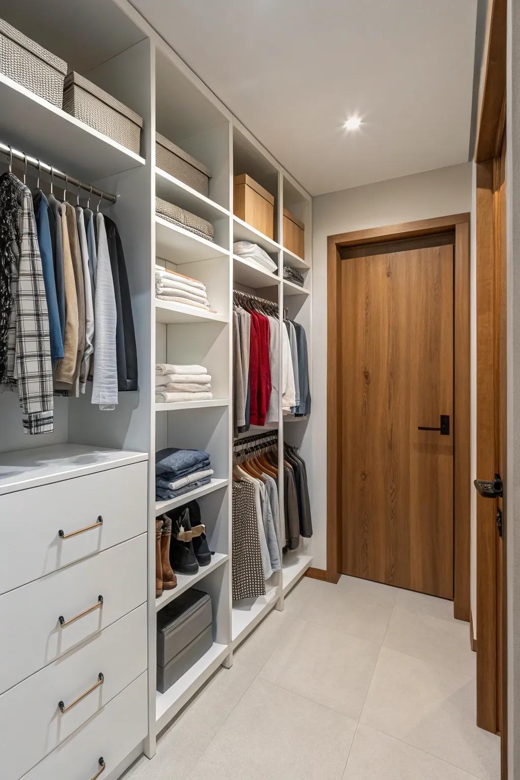Vertical storage solutions in an open closet