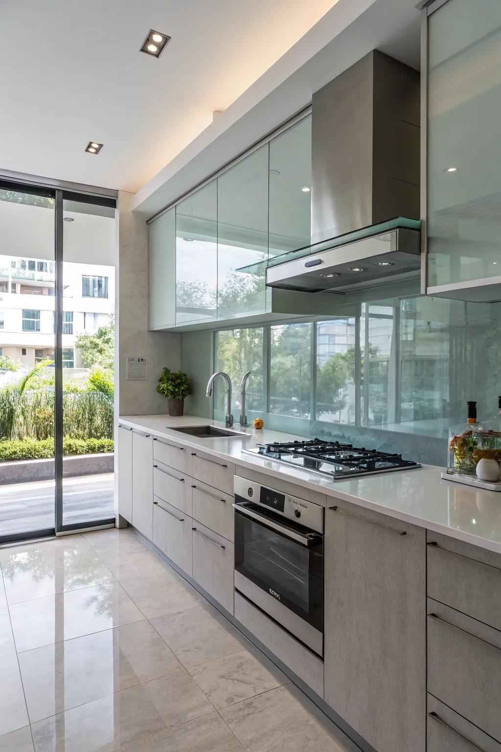 Clear panel backsplashes offer a modern and spacious feel while being simple to care for.