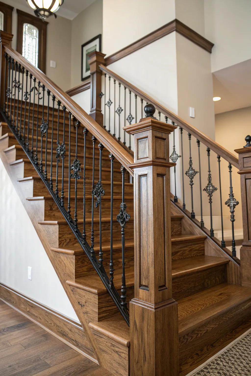 An exclusive amalgamation of metal and oak in staircase spindles.