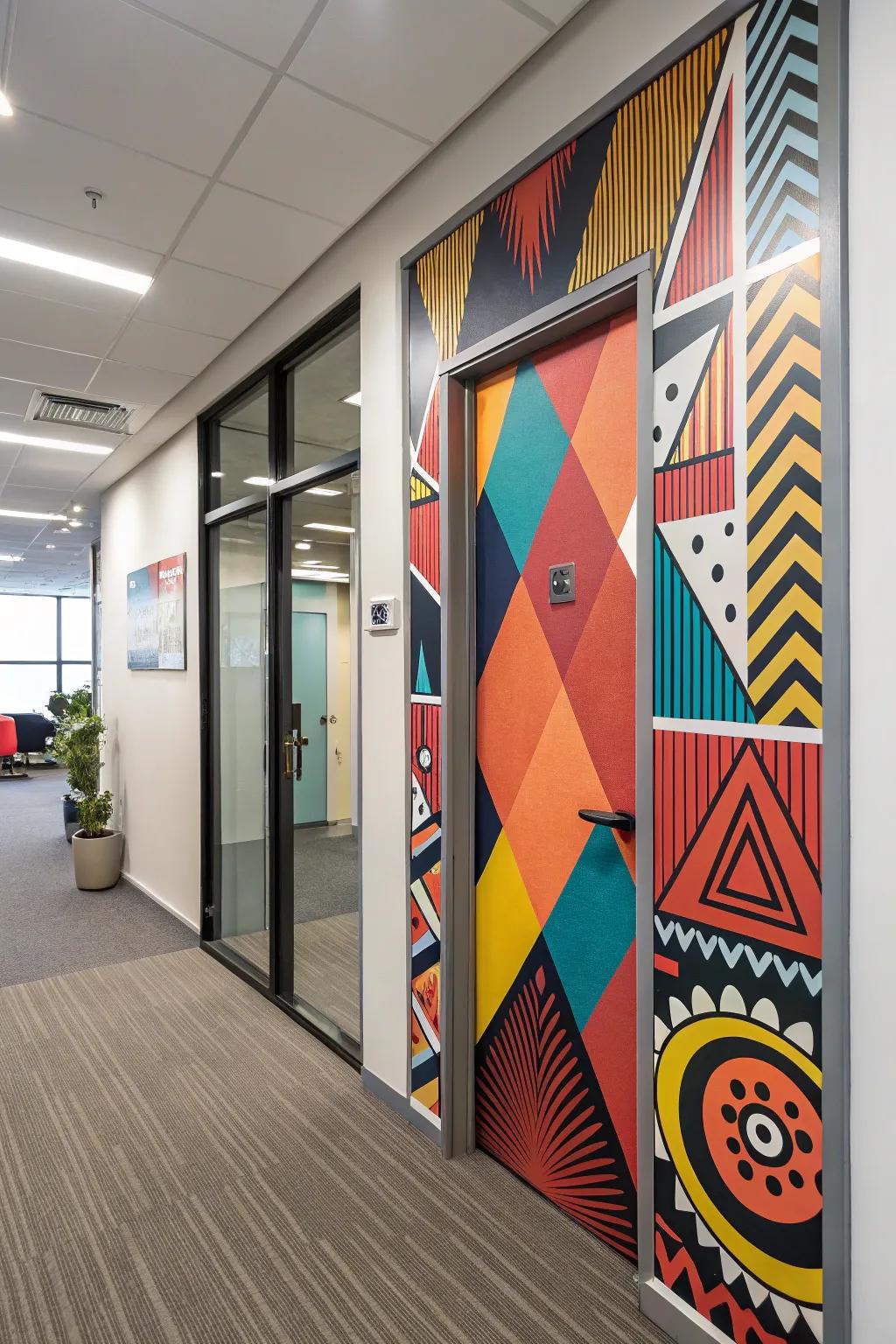 Energize your workspace with a door filled with vivid colors.