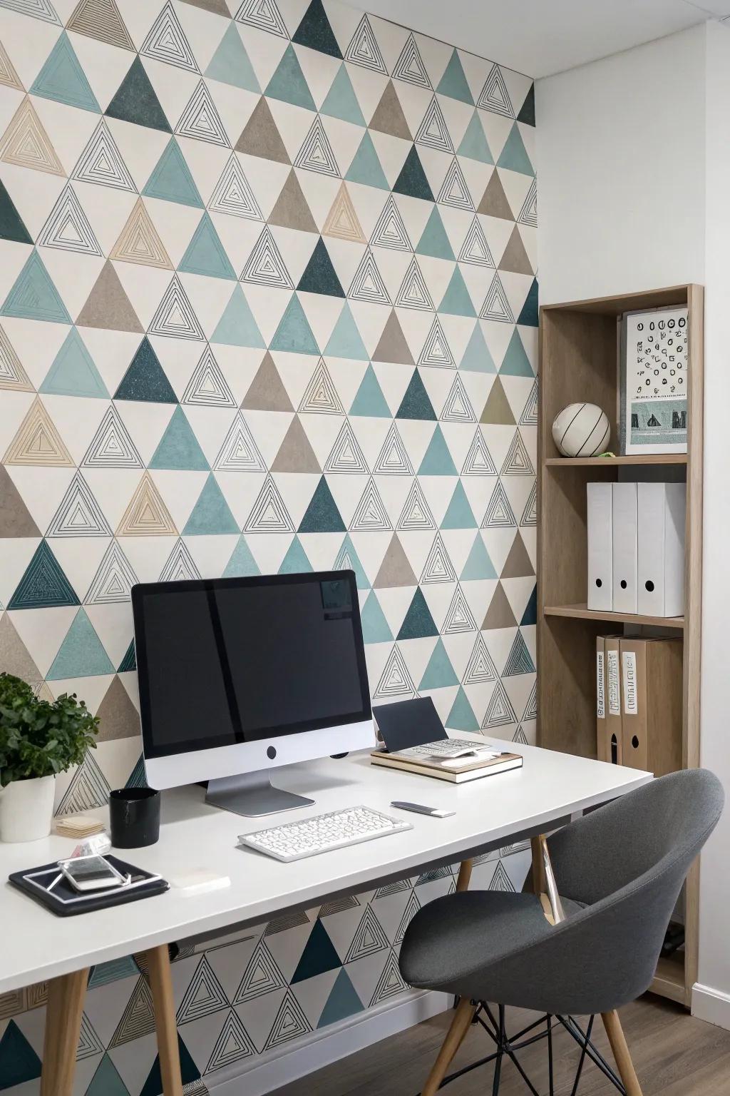 A modern office with geometric designs that add a stylish touch.