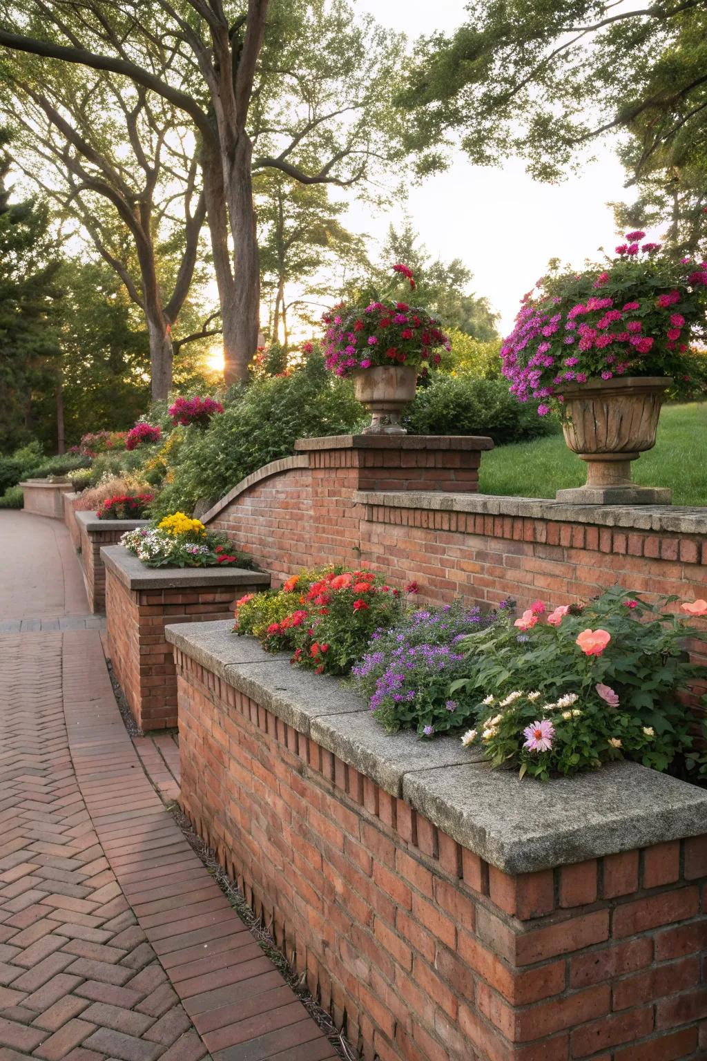 A perimeter bench with flora boxes enhances the patio&rsquo;s utility and beauty