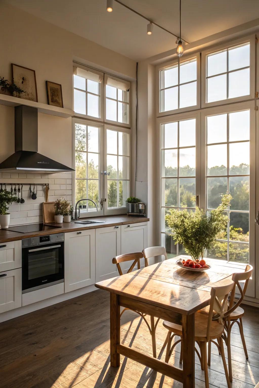 Natural illumination enhances the organic feel and openness of the kitchen.