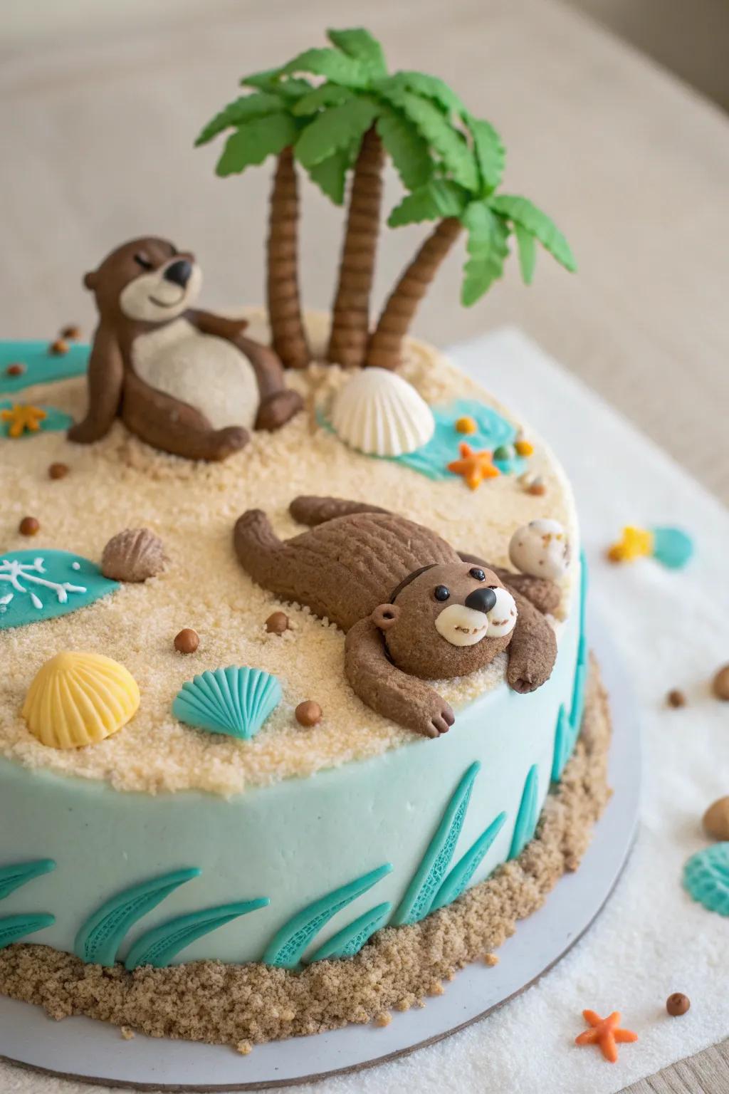 Transmit coastal sensations to your celebration with a seaside otter cake.